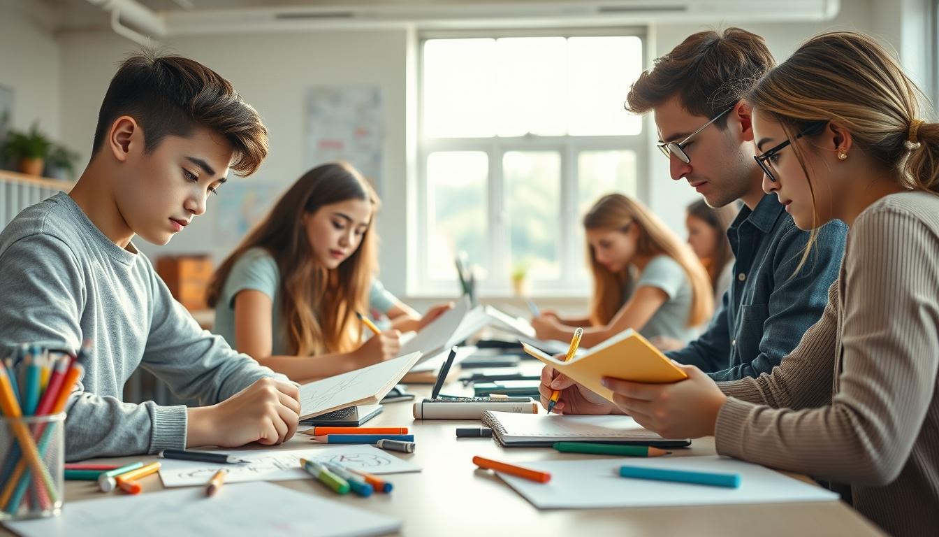 Student using a study guide to organize academic notes